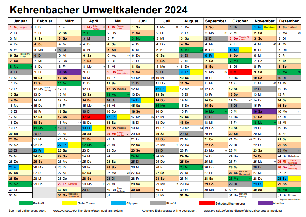 Screenshot Umweltkalender 2024